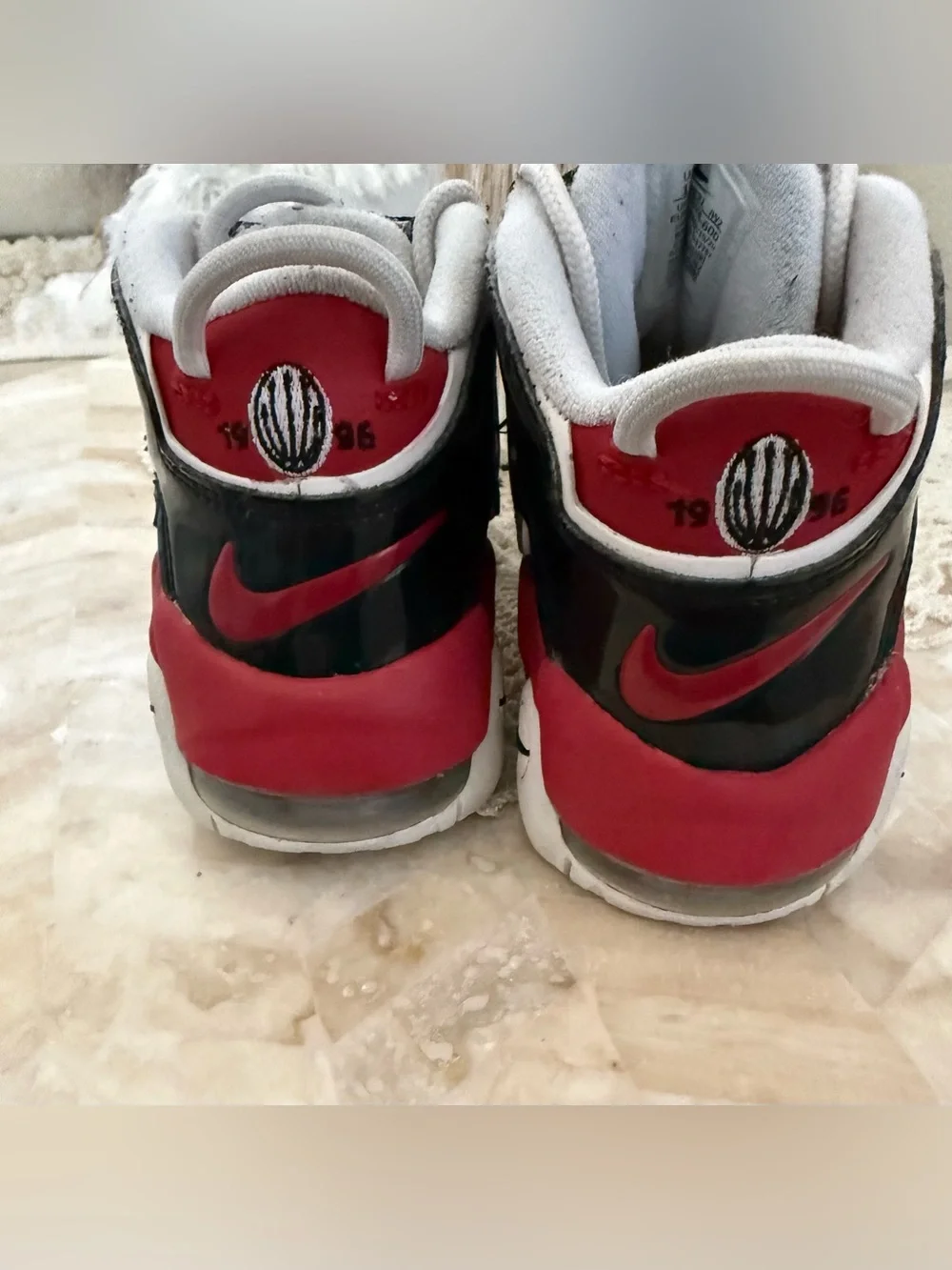 Nike Air Kids Red, Black and White Air More Uptempo Sneak
